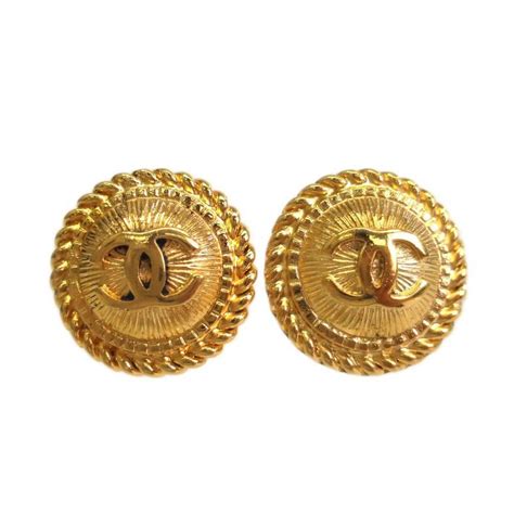 vintage chanel gold button cc logo earrings|Chanel earrings for sale.